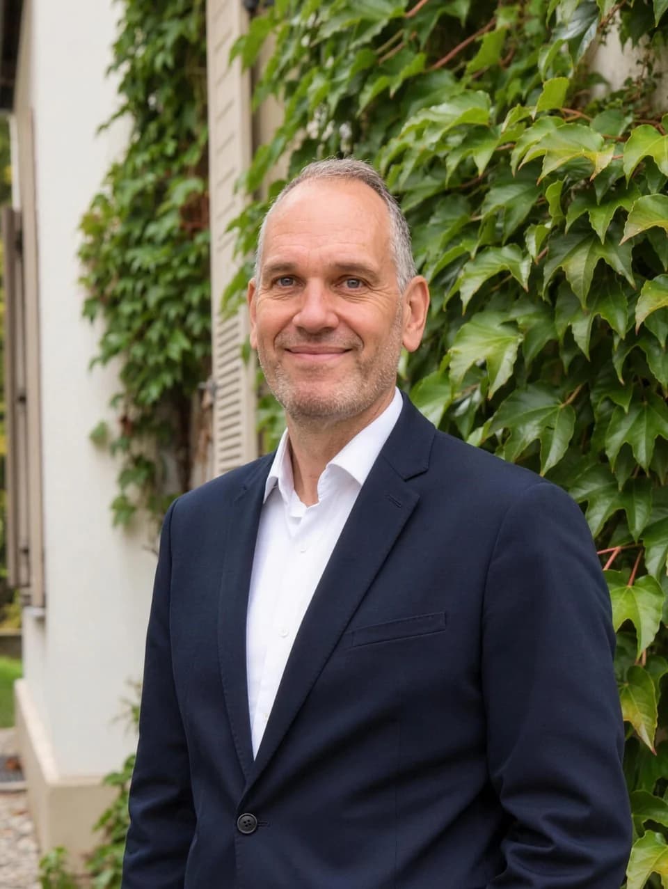 Günther Link vor der begrünten Fassade des Büros